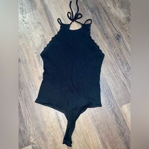 Lulu’s Black Open Back Bodysuit